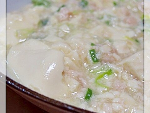 マルコメの鶏がらスープの素で　白い鶏塩麻婆豆腐